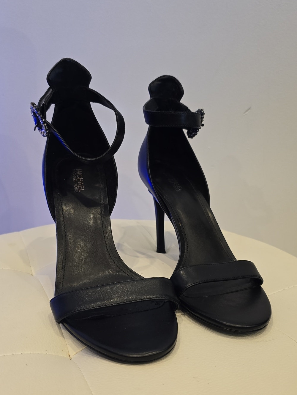 Michael KORS Women's Black Crystal-Embellished Ankle Strap High Heels Viola 9 - Picture 5 of 8